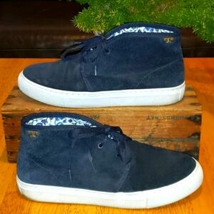Tory Burch Navy Blue Leather/Suede High Top Sneakers